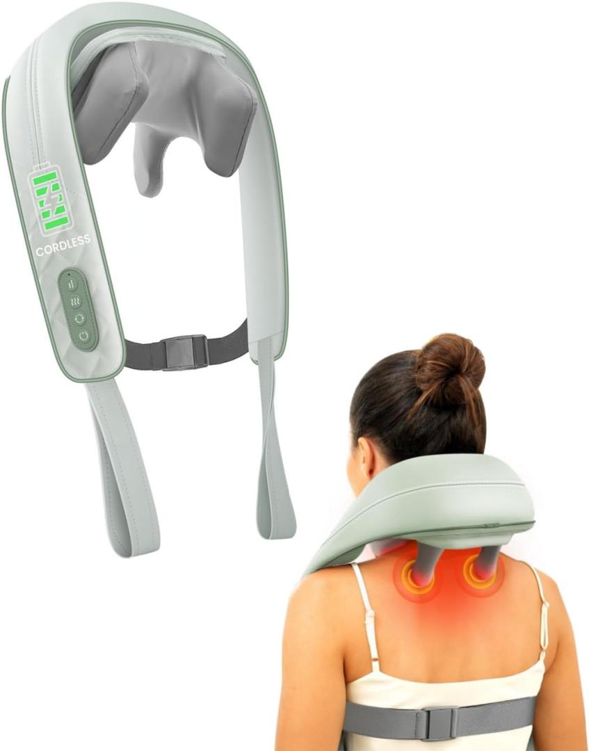 Snailax Cordless Neck Shoulder Massager with Heat, 4D Deep Tissue Kneading, Shiatsu Back Massager Pillow for Neck, Shoulder, Christmas Gifts for Men, Women (Green)