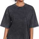 Womens Vintage Oversized T Shirts Acid Washed Baggy Cotton Tee Casual Workout Boyfriend Short Sleeve Tops(Black//ArmyGreenGrey/Coffe/Beige M)