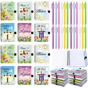 Glenmal 24 Pcs Religious Easter Notebooks with Pens Gifts for Coworkers He is Risen Christian Gifts Bulk Include Inspiring Bible Messages Easter Party Favors Gift for Office Coworker School Teachers