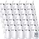 30 Pieces 12 oz Stainless Steel Wine Tumbler Bulk Double Wall Vacuum Insulated Wine Glasses with Lids and Straws Travel Mugs Coffee Tumbler Cups for Wedding Birthday Party Favor Gifts (White)