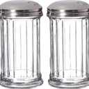 2 Pack Salt Sugar Shaker dispenser - Powder Sugar Dispenser Canisters - Small glass Sugar Container with lid - Spice, Cinnamon, Baking Soda, Pourer Jar holder for Coffee Bar Countertop
