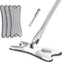 X Type Flat Floor Mop with 3 Replacement Pads, Easy Squeeze, Self Wringing, Hand-Free Wash