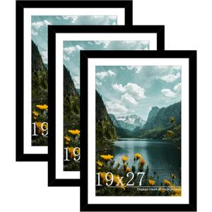 Picrit 19x27 Picture Frame 3 Pack, Black Poster Frame, Display Poster 16 x 24 with Mat or 19 x 27 without Mat for Horizontal or Vertical Wall Mounting