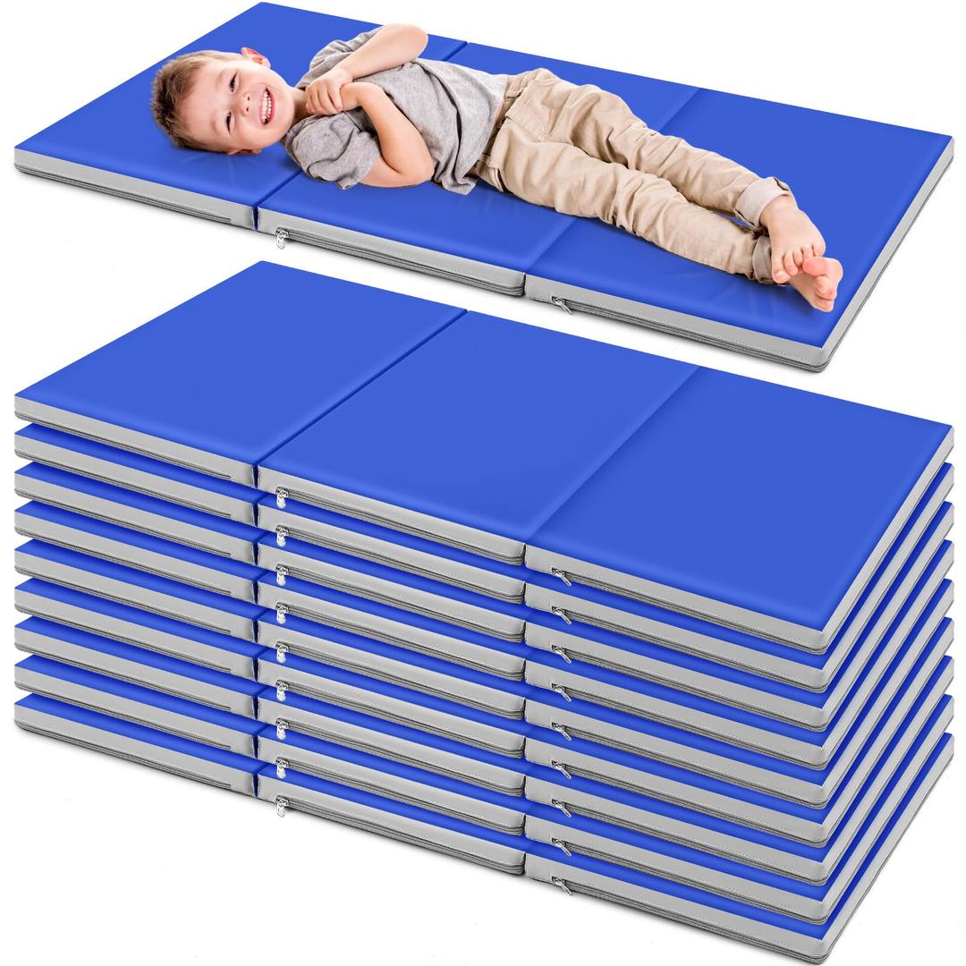 Wesiti 10 Pcs Bulk Kid Nap Mat for Preschool Daycare, Foldable
1.37" Thick 3 Section Sleeping Mats for Toddler, Waterproof, Kindergarten Classroom Back to School Supplies, 47"L x 24" W