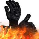 BBQ Fireproof Gloves, Grill Cut-Resistant Gloves 1472F Heat Resistant Gloves, Non-Slip Silicone Oven Gloves, Kitchen Safe Cooking Gloves for Oven Mitts,Barbecue,Cooking, Frying, Black2 Pairs