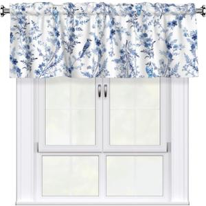 Miaoquhe Blue Vintage Flowers Birds Curtains for Bedroom Windows 54"x18",Chinoiserie Window Curtains Rod Pocket Valances for Kitchen Decoration