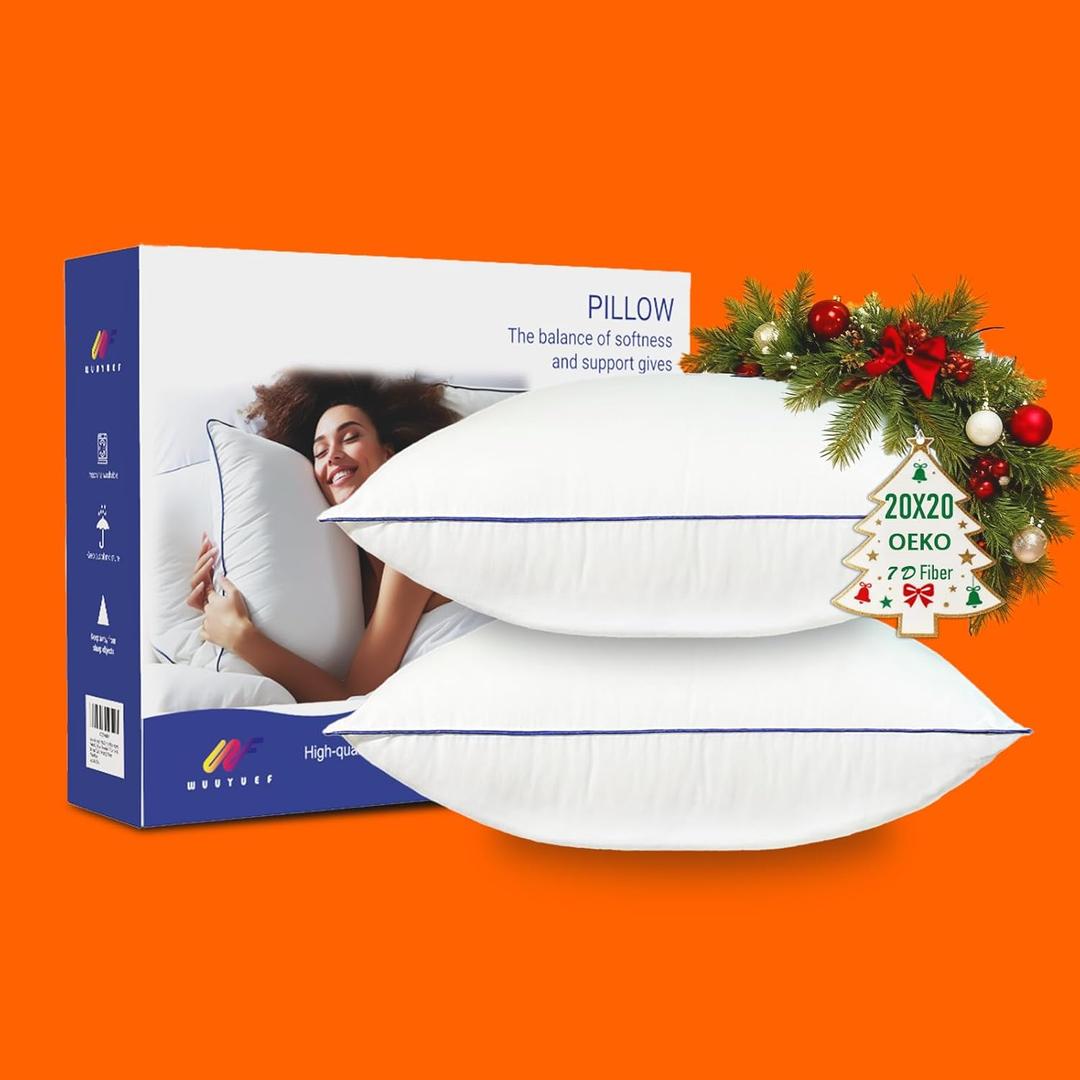 20x20 Pillow Inserts Set of 2, Machine Washable Soft Fluffy Hypoallergenic Virgin Microfiber Premium Throw Pillow Stuffer, Christmas Decorative Cushion for Bed, Couch, Sofa,Indoor - White