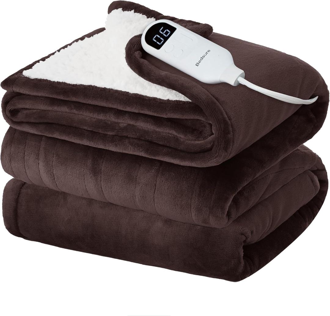 Bedsure Electric Blanket Twin - Soft Flannel Heated Blanket, Fast Heating with 10 Time Settings & 6 Heat Settings, Warm Gift for Grandma (62x84 inches, Brown)