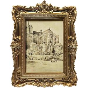 5x7 Vintage Picture Frame, Antique Gold Ornate Photo Frame for Wall Hanging or Tabletop Display, Retro Home Decor, Photo Gallery Art Deco