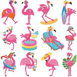 Cholemy 200 Pcs Flamingo Theme Party Decor, Summer Pink Flamingo Cutouts with 400pcs Glue Point Hawaiian Theme Paper Cutting for Bulletin Border Decor Birthday Party Supplies