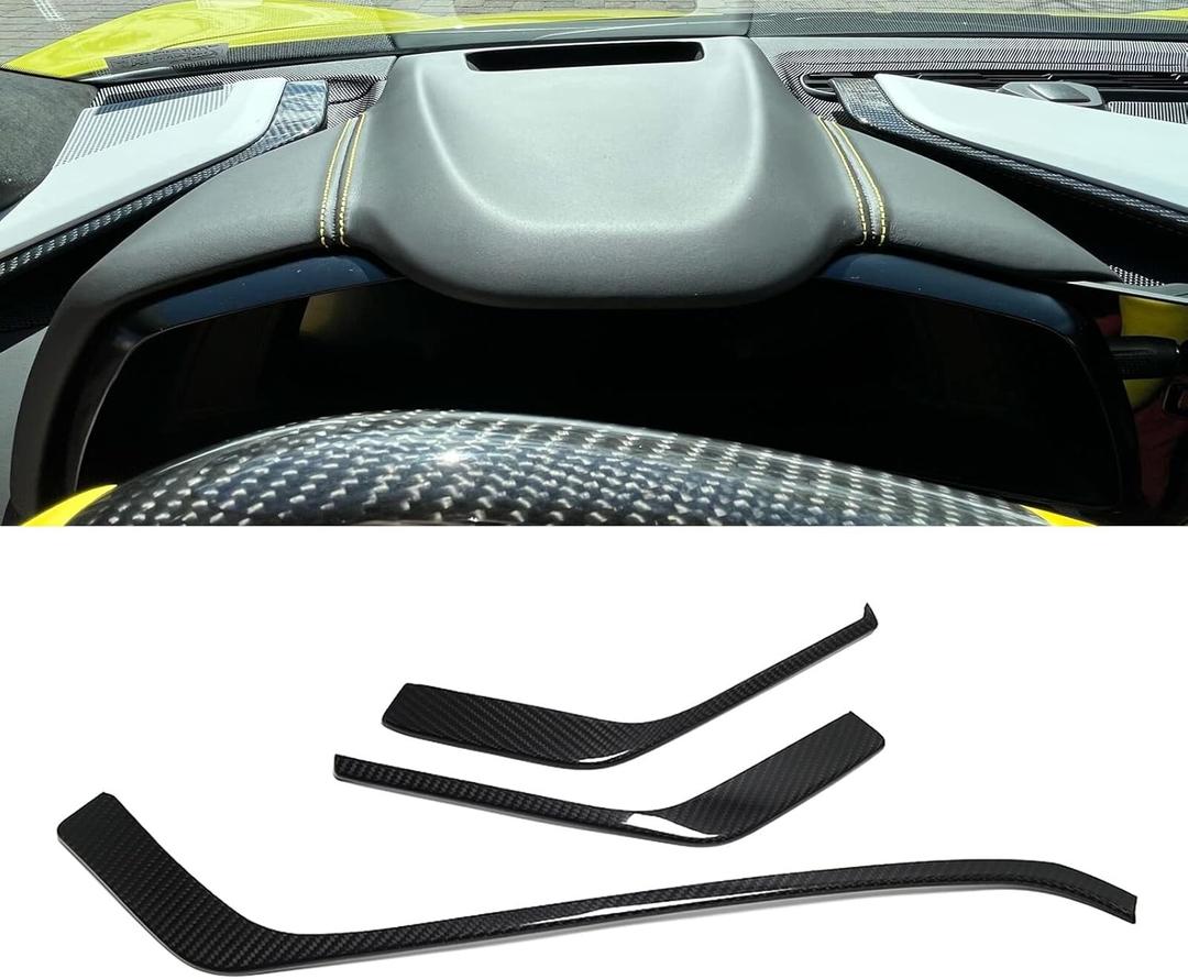 Center Console Dashboard Panel Trim for Corvette C8 Z51 Z06 E-Ray Stingray HTC Coupe 2020 2021 2022 2023 2024 2025, Real Carbon Fiber for Corvette C8 Interior Trim (Black Carbon Upper Dashboard Trim)