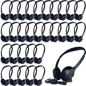 20 Pack Class Set Headphones for Kids Students School Classroom Bulk Earphones Adjustable with 3.5 mm Jack for Library Children Adults(006 Black Headphones)