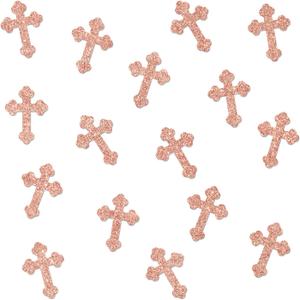 Christening Cross Table Confetti - God Bless Table Decorations - First Communion, Cross Confetti for Baby Shower Baptism Party Decorations, Rose Gold Glitter (220Pcs)