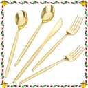 LIYH 360 Pcs Gold Christmas Plastic Silverware - Elegant Gold Silverware Disposable Christmas Utensils Set for Weddings, Parties & Events - Includes Forks, Spoons, Knives, Cutlery Tableware