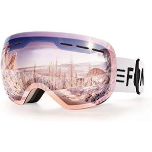 FONHCOO Ski Goggles for Men Women, Anti-Fog OTG Snow Snowboard Glasses with Detachable Lens for Skiing Skating, UV Protection