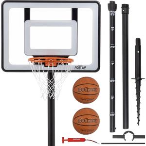 GoSports Post Up Portable Beach Basketball Hoop for Kids and Adults - Play on Grass or Sand - Includes 2 Basketballs, Pump and Accessories Tote