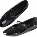 CouieCuies Women's Mary Jane Flats Round Toe Ballet Flats Adjustable Strap Comfortable Business Casual Mary Janes Dress Shoes (8.5, Black)