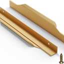5 Pack 250mm(9.8 Inch) Gold Edge Finger Pull Drawer Door Cabinet Aluminum Alloy Long Concealed Furniture for Kitchen Bathroom