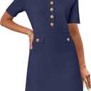 MEROKEETY Women's Knit Bodycon Sweater Dress Button Short Sleeve Crew Neck Elegant Formal Mini Dress (Large, Black)