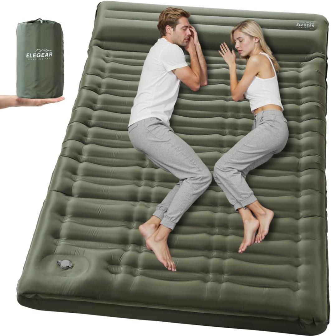 Elegear CumbreX Double Sleeping Pad for Camping, 5.5" Ultra-Thick Inflatable Camping Sleeping Pad 2 Person with Built-in Foot Pump, Portable Camping Sleeping Mat for Backpacking Hiking Tent, Full