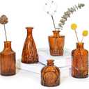 Glass Bud Vase Set of 5, Amber Small Flower Vases for Centerpieces in Bulk, Mini Vintage Vase for Rustic Wedding, Home,Table Decoration