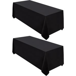 Surmente 2 Pack Black Tablecloth 90 x 132-inch Rectangular Polyester Table Cloth for Weddings, Banquets, or Restaurants
