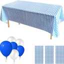 ZJDHPTY 3Pack Plastic Table Cloth Disposable, Blue and White Checkered Gingham Tablecloth for Picnic Pizza Birthday Father's Day Party Decorations Size 54x108 Inch (Blue+White Checker), Set Of 3