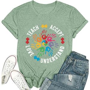 Teach Accept Understand Love Autism Awareness Shirt Women Teacher Shirts, Large