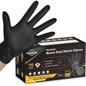 TitanFlex 8-mil Premium Nitrile Gloves, Black, Medium, Unisex, Protective Glove