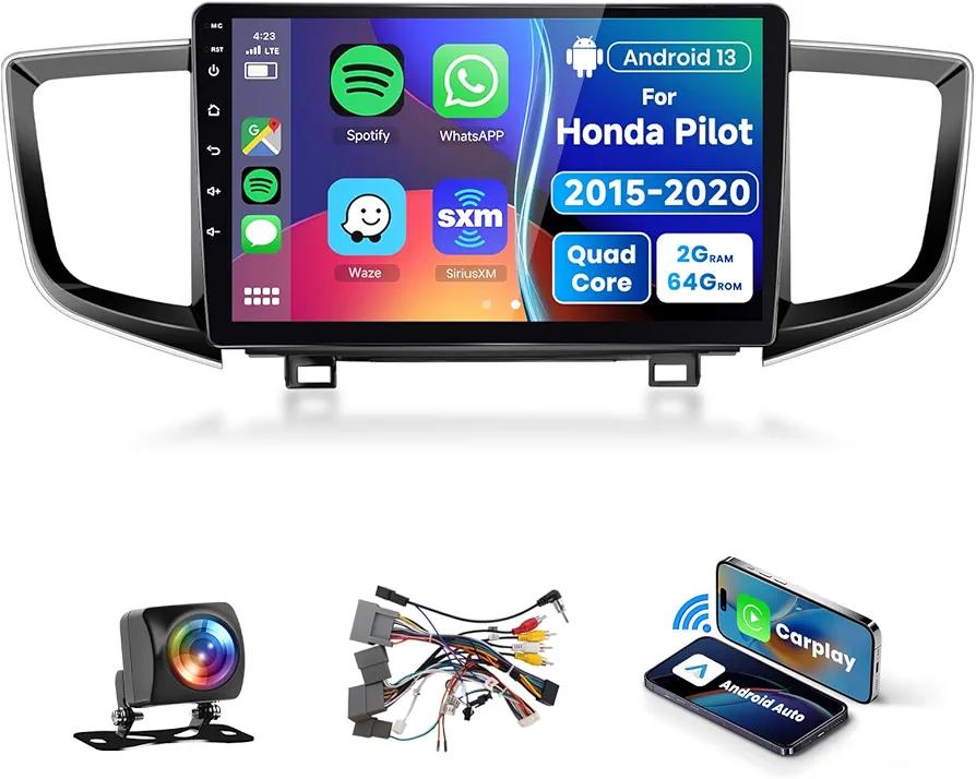 2G+64G for Honda Pilot 2015-2020 Android 13 Car Stereo with Wireless Carplay Android Auto, 10.1 Inch Touch Screen Car Radio Support GPS/WiFi/Bluetooth/FM/Voice Control/SWC/Backup Camera