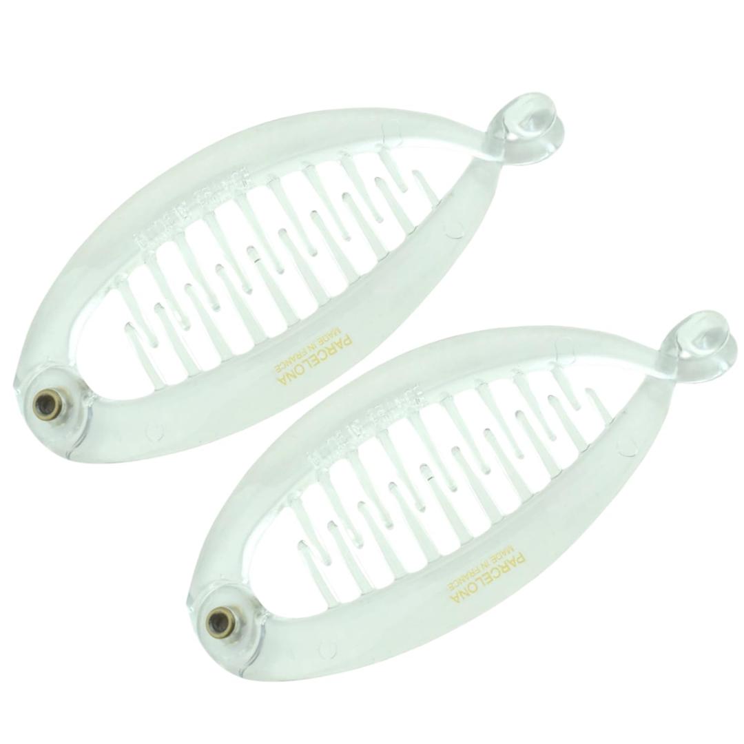 Parcelona French Effortless Mini Clear Pack of 2 Celluloid Clips for Thick Hair Ponytail Holder Banana Hair Clips for Women