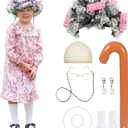 Old Lady Costume for Kids Girls 100th Day of School Costume Halloween Grandma Dress up Cosplay Accessories (3T, Pink)