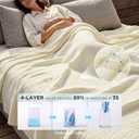 Bedsure 100% Cotton Muslin Blanket Queen Size for Bed - 4-Layer Breathable and Lightweight Thin Soft Summer Gauze Muslin Blankets for Adults, Cream, 90x90 Inches