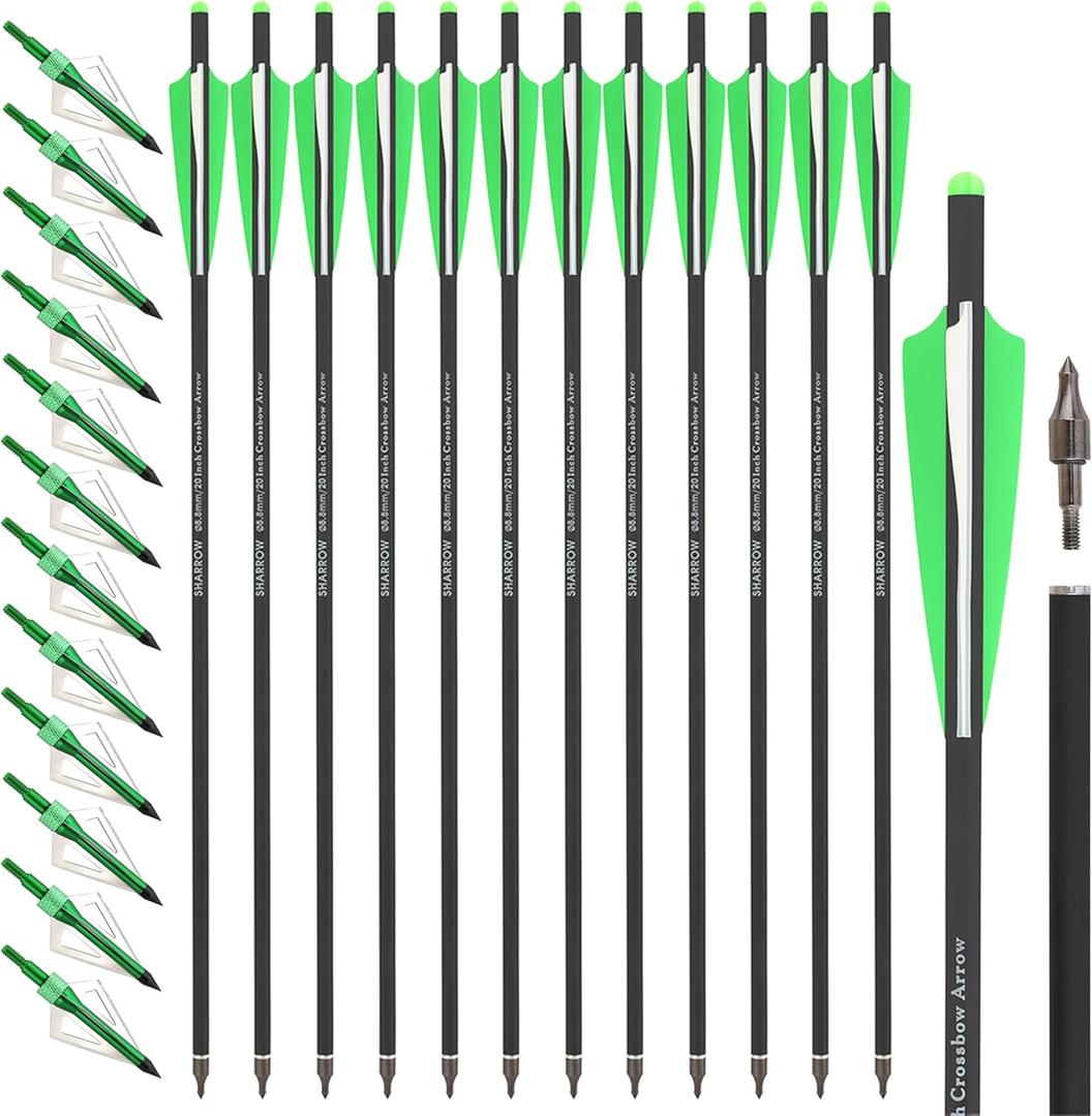 ZSHJGJR Crossbow Bolts 16 17 18 20 22 Inch Archery Carbon Crossbow Arrows with Screw-in Hunting Broadheads for Crossbow Hunting Target Shooting 6/12pcs (Green)
