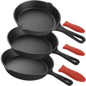 QTLCOHD 3 Pcs Cast Iron Skillet Set, 6, 8, 10 Inch Non Stick Cast Iron Frying Pans with Heat-Resistant Handles for Stove, Oven, Grill & Campfire, Black