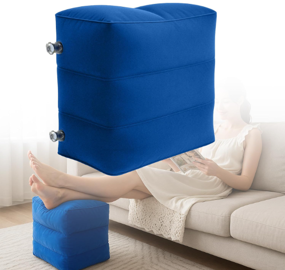 Inflatable Foot Rest Pillow, Height Adjustable Leg Elevation Cushion for Airplane Travel, Car, Office, and Home Use – Foot Stool for Elderly, Bedridden, and Long Flight Comfort, 1 Pcs