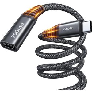 AINOPE USB C Extension Cable, 20Gbps/USB3.2 Fast Transfer USB Type C Extender 1240W Charging Compatible with iPhone 16 pro max/PSVR2/USB C Hub/MacBook Air M2 Pro/iPad/Magsafe Charger,6.6FT,Black