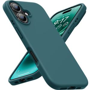 OuXul Designed for iPhone 16 6.1" Case - Slim Liquid Silicone Cover with [Soft Anti-Scratch Microfiber Lining], Shockproof 3-Layer Full Protection (Blackish Green)