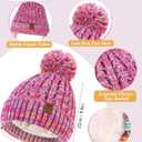 2 x Kids Winter Hat Gloves Scarf Set, Girls Boys Toddler Winter Hat Beanie Pom Knitted Scarves Mittens Fleece Lined Age 5-12