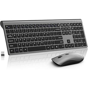 Wireless Mouse and Keyboard Combo, Silent FullSize Computer Keyboard with Calculator Button, 2400 DPI Mouse, Quiet Click, Slim Cordless USB Set for Laptop PC Windows Mac  Space Grey