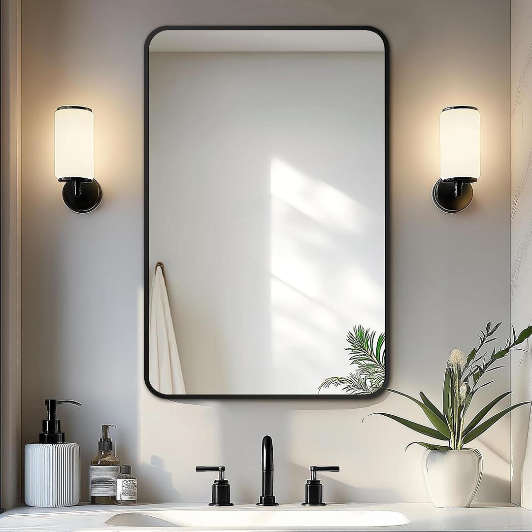 Delma Bathroom Vanity Mirror, Black Framed Bathroom Mirror for Over Sink, High-Definition Bathroom Mirror, Versatile Bathroom Vanity Mirror, Hangs Horizontally or Vertically(30x20, Black)