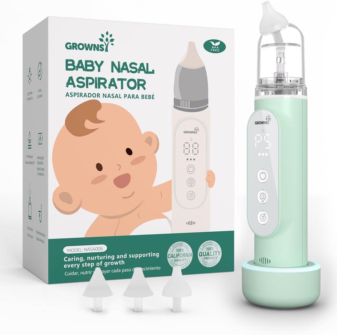 GROWNSY Nasal Aspirator for Baby, Upgraded 5 Suction Levels Baby Nose Sucker, IPX7 Waterproof Electric Nose Suction for Baby, Booger Sucker for Toddlers with Music & Light Functions (Green)