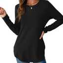 NORACORA Women Long Sleeve Shirts Loose Tunic Crew Neck Lightweight Side Split Casual 2026 Spring Trendy Basic Tshirts Blouse (Medium, Black)