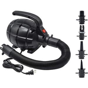 BOMPOW Electric Air Pump for Inflatables, AC (110V), 600W, 20L/min, Black, 4 Detachable Nozzles, Inflator/Deflator, Queen/King Size Air Mattress, Pool Toys, Boat, Raft