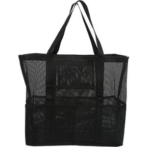 Beach Bag - Mesh Tote Bag Beach Vacation Clothes for Women Pool Bag for Travel Pool Family Cruise Essentials 2025 Black