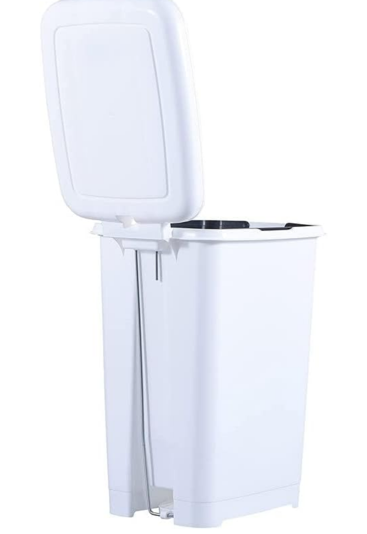 Superio Slim Trash Can with Foot Pedal – 16 Gallon Step-On Trash Can, Tall Plastic Garbage Can, Extra Large Trash Can for Bathroom, Kitchen, Office, Patio, or Backyard – White Smoke, 1 Pack