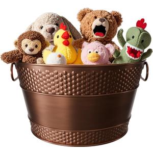 Indestructible Metal Dog Toy Bin: Pet Toy Box Storage Basket for Living Room Area, Beautiful Design and Perfect Size 15-Quart (1 Pack, Round)