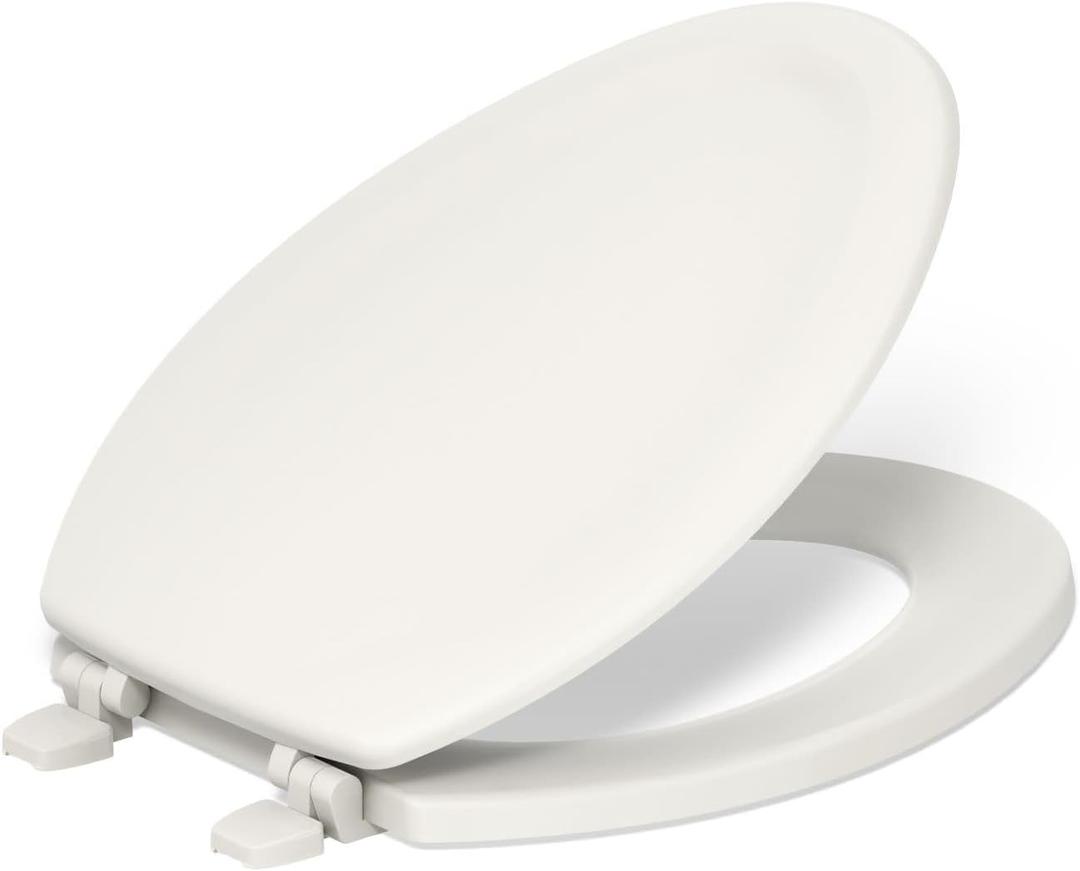 KOHLER 4647-96 Stonewood Toilet Seat Elongated,Wood Toilet Seat, Elongated Toilet Seat for Standard Toilets, Toilet Lid, Biscuit