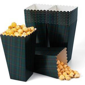 100 Pcs Tartan Plaids Popcorn Boxes Bulk Green Blue Tartan Paper Popcorn Buckets 7.8 x 4 Inch Vintage Bear Baby Shower Decorations for Movie Night Theater Carnival Birthday Party Supplies
