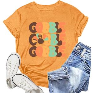 Thanksgiving Day Shirt for Women Gobble Turkey Tshirt Thanksgiving Tee Tops (Orange, XL)